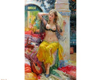 12 Works: Hand-Painted Nude Oil Paintings, Arabic Paranomic Woman Art Canvas, Naked Dancer, Full-Length