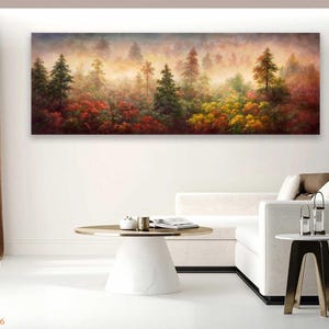 6 handmade large panoramic forest oil paintings, woods painting, texture art nature on canvas, artwork trees morning mist, autumn wall decor