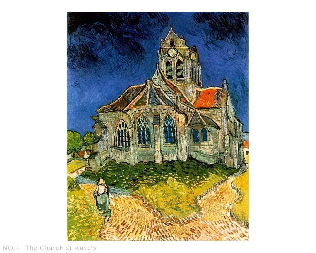 手描きのヴィンセント・ヴァン・ゴッホのオーヴェル教会：ポスト印象派