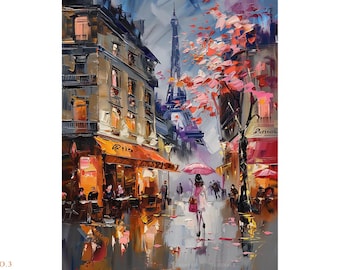 Original Paris Street Scene Painting, Eiffel Tower Artwork, Cityscape Knife Art Urban Canvas, Living Room Decor
