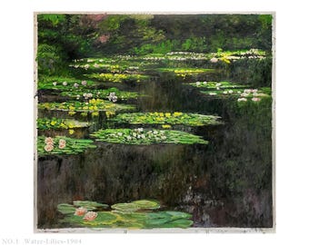 8 handgeschilderde reproducties van de waterlelievijver van Claude Monet, muurschildering in olieverf, muurkunst op canvas voor inkomhal, foyer, gang