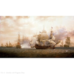7 Hand Painted Large Battleship Oil Paintings, Sea Warfare Artwork, Naval War Canvas Art, War Ships Wall Painting - Battle of Frigate Bay