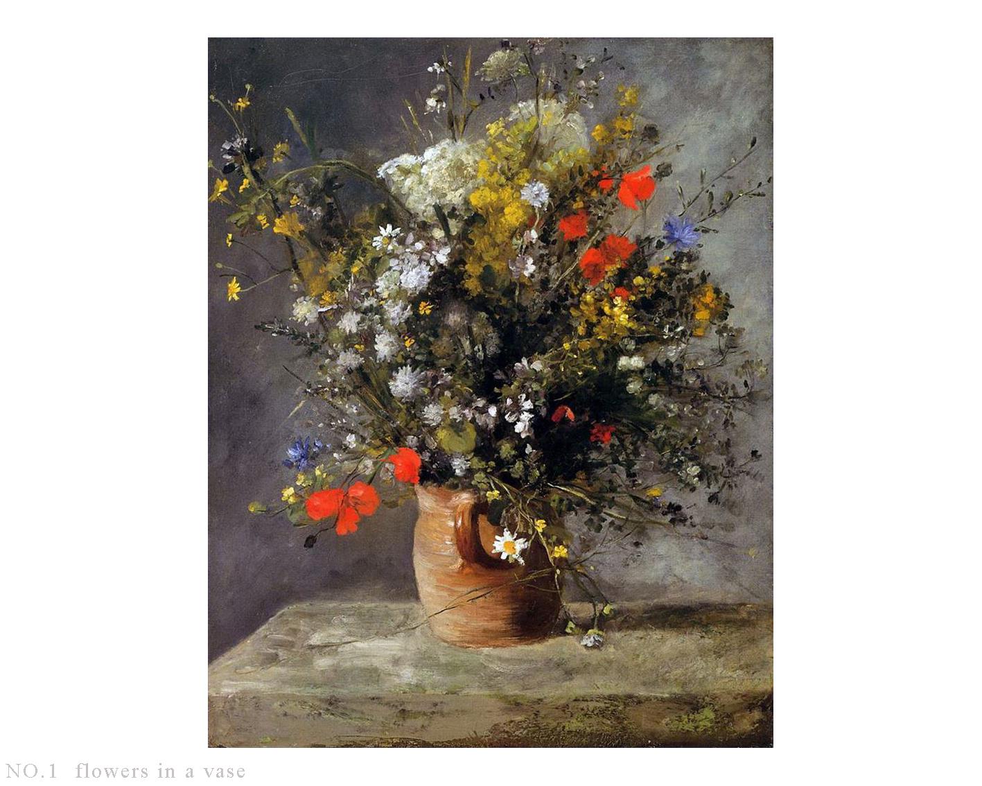 6 hand painted Renoir art Flowers in a Vase, painting bouquet in