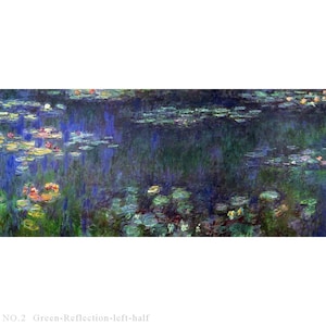 7 Hand Painted Claude Monet water lily art on canvas, Impressionism flower oil painting masterpiece, French artist Monet - Green Reflection