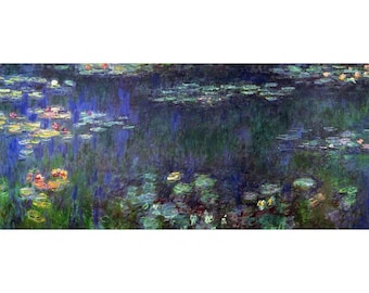 12 Hand Painted Claude Monet Water Lily Art on Canvas - Green Reflection, Impressionism Flower Painting