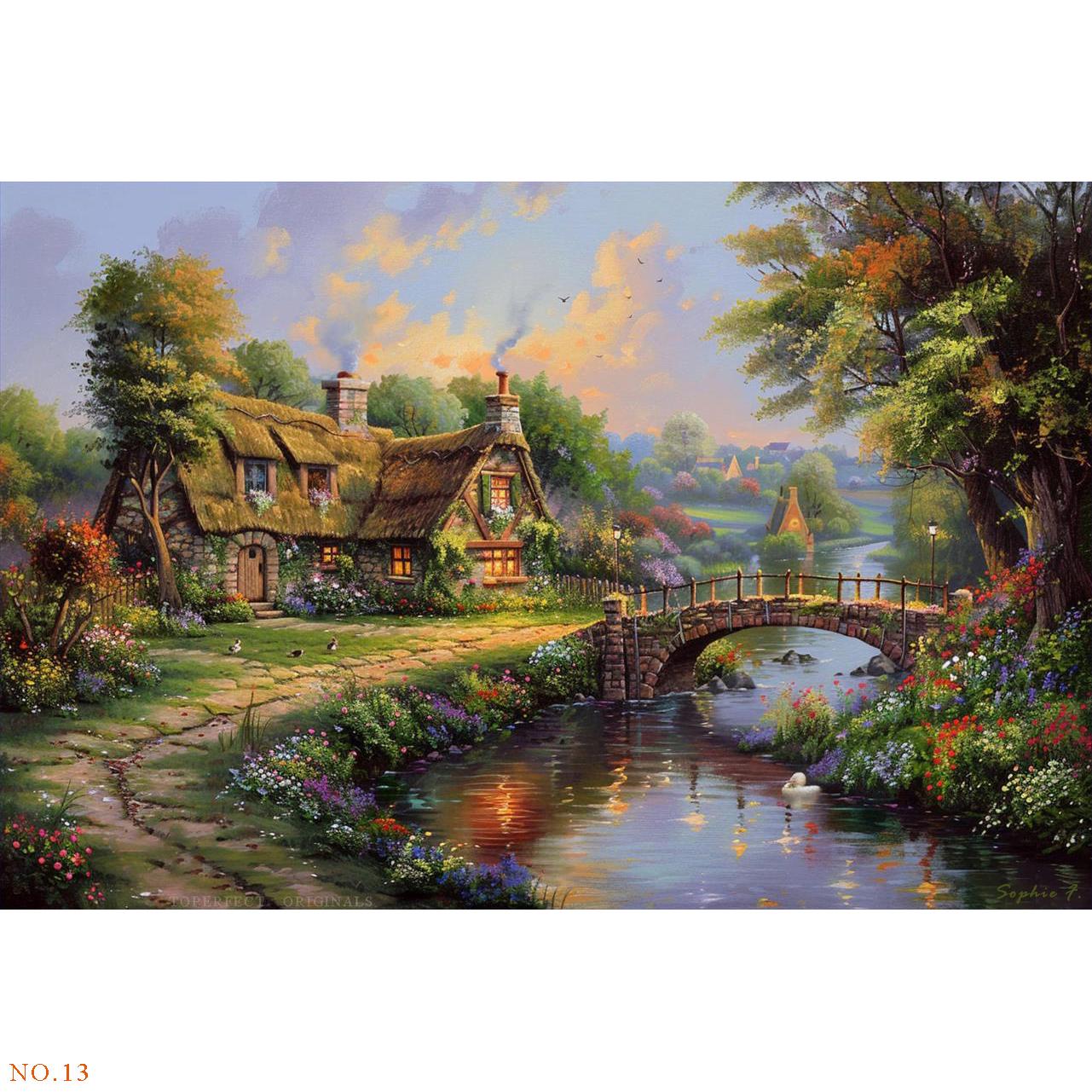 8枚のハンドメイドオリジナルマウンテンアート絵画 トーマスキンケード