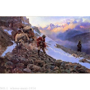 Whose Meat - 10 Hand painted cowboy canvas art, Charles Marion Russell American house decoration, wild west oil painting, gift for hunters