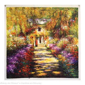 8 Hand painted Pathway in Claude Monet&#39;s Garden at Giverny, vintage floral oil painting, classic art Monet garden artwork, large room decor