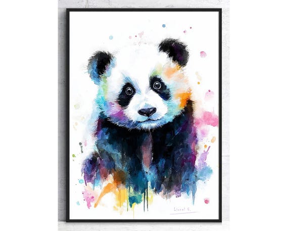 9 手描きのオリジナル動物絵画パンダの赤ちゃん、大きなかわいい保育園