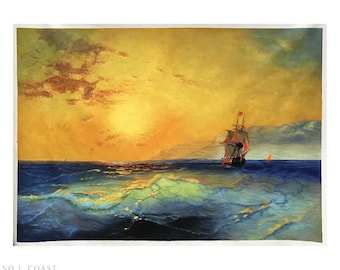 夜の海の嵐 - イヴァン・アイヴァゾフスキーの手描きの油絵の複製、日