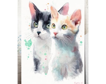 キティオリジナル油絵風景の中の子猫ミニ絵画ヴィンテージ猫アート動物