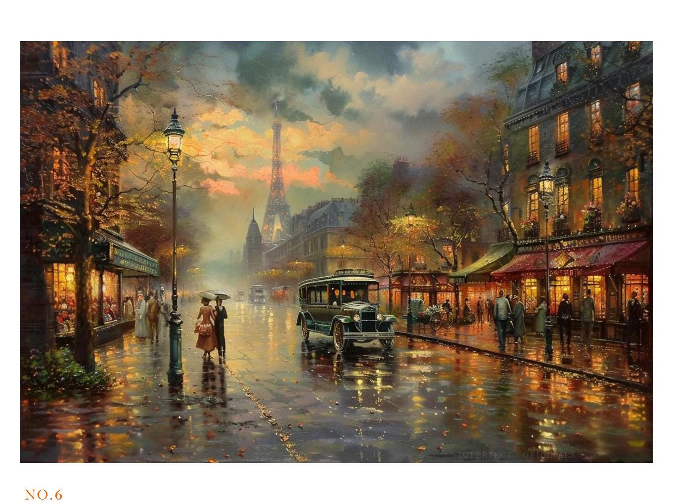 8 hand painted original artworks Paris in Rain, colorful cityscape