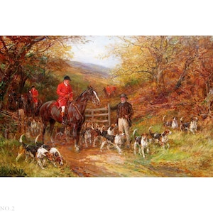 8 Hand-Painted Animal Hunting Oil Paintings on Canvas - Hunting Art of Horses, Hounds, Dogs – Farmhouse Art for Dining Room & Kitchen Decor