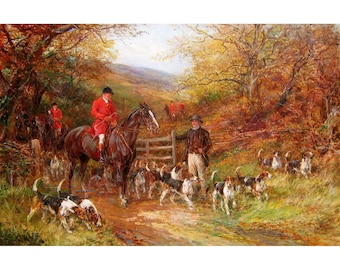 20 obras: Pintura al óleo de escena de caza pintada a mano, caballos, perros de caza, arte de pared estilo casa de campo para comedor