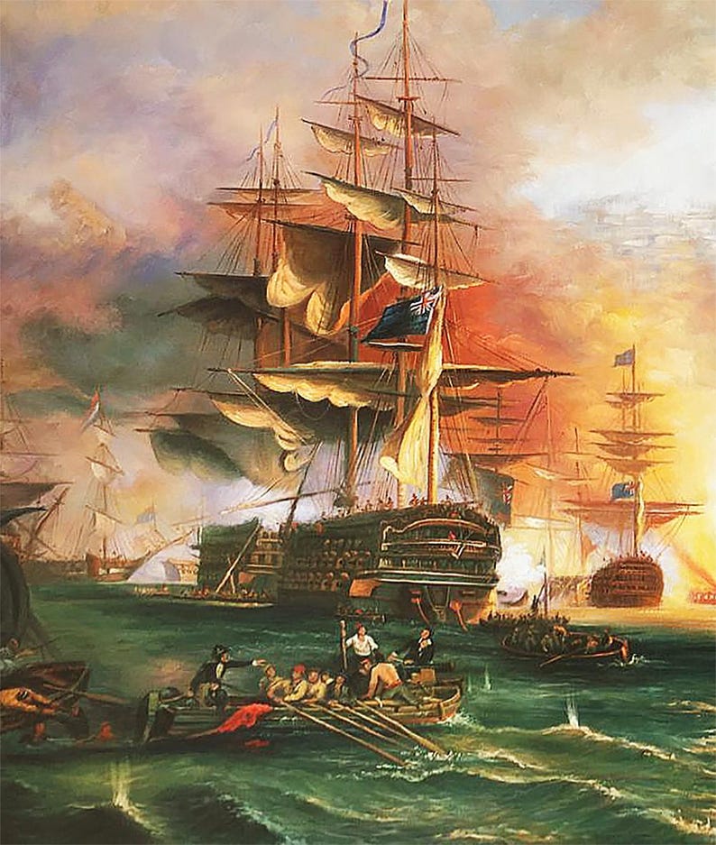 12 Hand Painted Naval War Oil Paintings, Warships Decor, Colorful ...