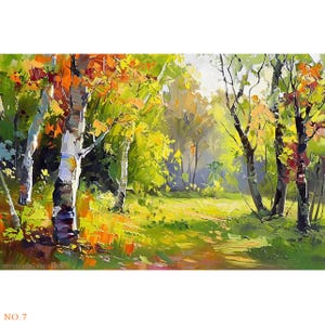 7 original trees paintings on canvas, landscape art, summer forest home decor, handmade woods artwork, green nature art for farmhouse decor