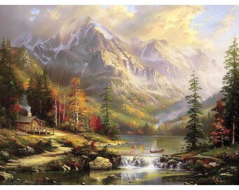 9枚のオリジナル手作りヴィンテージ油絵風景、川のキャンバスアート