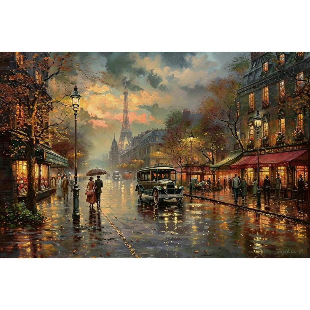8 Hand-painted Paris Cityscape Oil Painting, Romantic Eiffel Tower