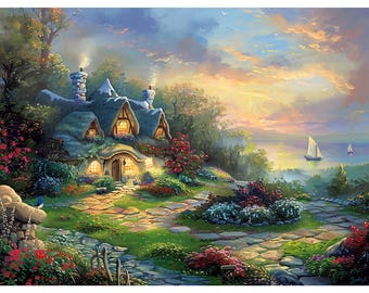 Hand-Painted Original Nature Wall Art, Sunrise Spring Scenery  Oil Paintings, Fairy Tale Morning