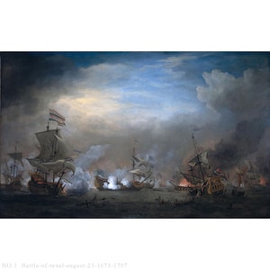6 Hand painted battle ships oil paintings, grayscale art wall painting, black blue canvas painting, classic naval wall art - Battle of Texel