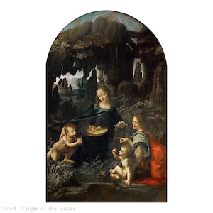 Handmade Leonardo da Vinci Virgin Madonna of the Rocks: Catholic painting reproduction, wall art oil on canvas for living room,bedroom decor