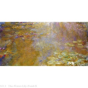 7 Handmade Claude Monet Water Lily Pond Oil Paintings – Panoramic Neutral-Tone Copies, Light Color Waterlily Wall Art for Hallway Home Decor