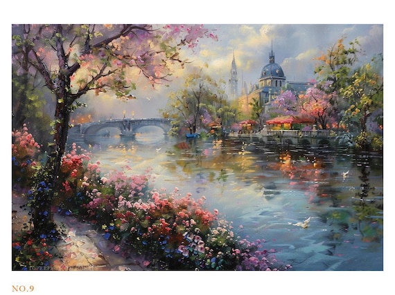 8 Hand-painted Paris Cityscape Oil Painting, Romantic Eiffel Tower
