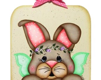 Bunny Angel Wall Art, Handpainted Wood Sign, Hand Painted Home Decor, Wall Hanging, Tole Decorative Painting