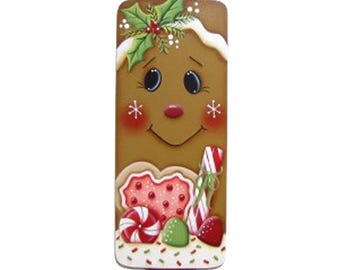 Arte de parede com rolo de gengibre, madeira pintada à mão, decoração de biscoito de gengibre pintada à mão, pintura decorativa em estilo Tole.