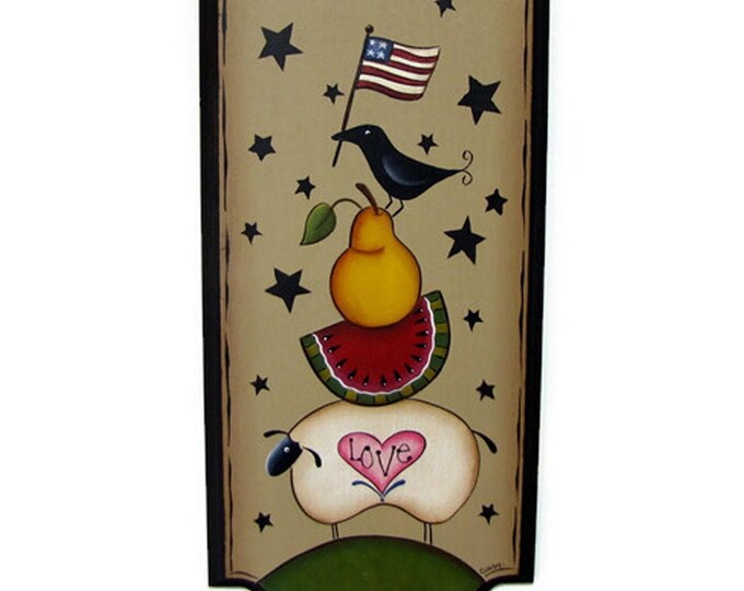 Summer Primitives Summer Primitives Wall Art, Sheep, Watermelon, Crow, Handpainted Wood ...