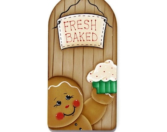 Fresh Baked Ginger Ornament, Tag, Fridge Magnet, Shelf Sitter, Handpainted Wood, Hand Painted Gingerbread Ornament, Tole Decorative Painting