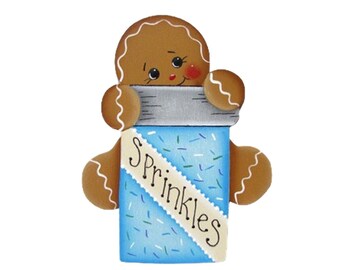 Ginger With Sprinkles Fridge Magnet, Ornament, Tag, Shelf Sitter, Tray Decor, Handpainted Wood Gingerbread, Hand Painted Ginger, Tole