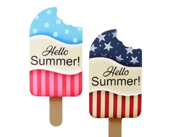 Hello Summer Popsicle Fridge Magnet, Ornament, Tag,  Handpainted Wood, Hand Painted Home Decor, Tole Decorative Painting
