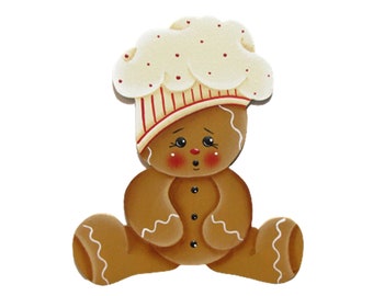 Baby Chef Ginger Ornament, Tag, or Fridge Magnet, Handpainted Wood Gingerbread Refrigerator Magnet, Hand Painted Ginger, Tole Painting