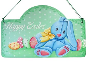 Happy Easter Bunny Wall Art, Handpainted Wood Sign, Hand Painted Easter Home Decor, Tole Decorative Painting