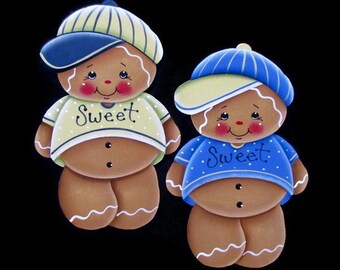 Gingerbread Boy in Baseball Cap Fridge Magnet or Ornament, Handpainted Wood Gingerbread Refrigerator Magnet, Hand Painted Ginger, Tole