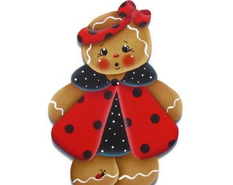 Ladybug Ginger Ornament or Fridge Magnet, Handpainted Wood Gingerbread Refrigerator Magnet, Tole Decorative Painting