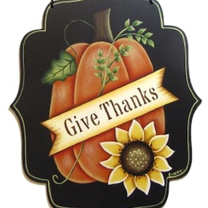 Pumpkin and Sunflower Handpainted Wood Wall Art, Hand Painted Primitive Thanksgiving Home Decor, Tole Decorative Painting