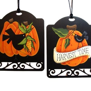 Pumpkin and Crow Sign,  Handpainted Wood Peg Hanger, Hand Painted Fall Home Decor, Autumn Wall Art, Tole Decorative Painting