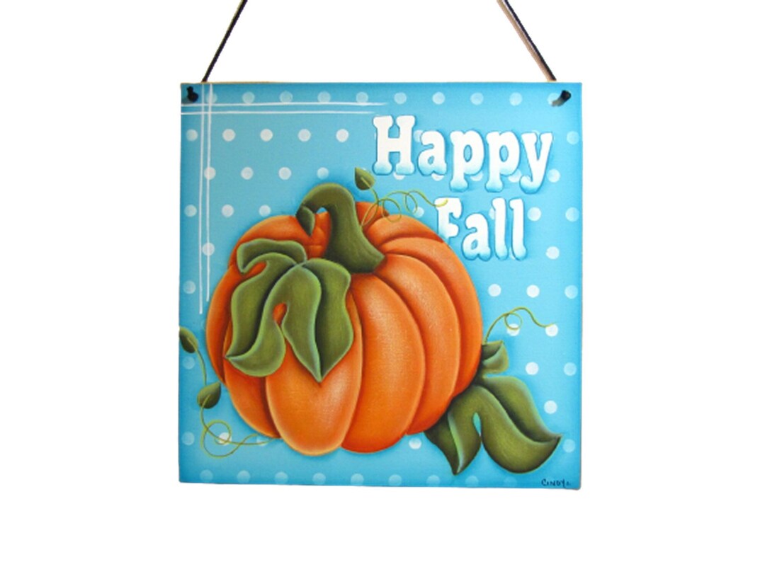 Happy Fall Pumpkin Wall Art, Handpainted Wood Sign, Hand Painted Autumn