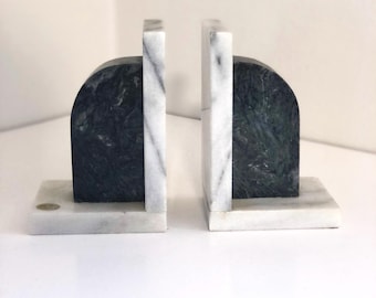 Vintage Mid Century Modern Marble Bookends: Geometric Stone Arches