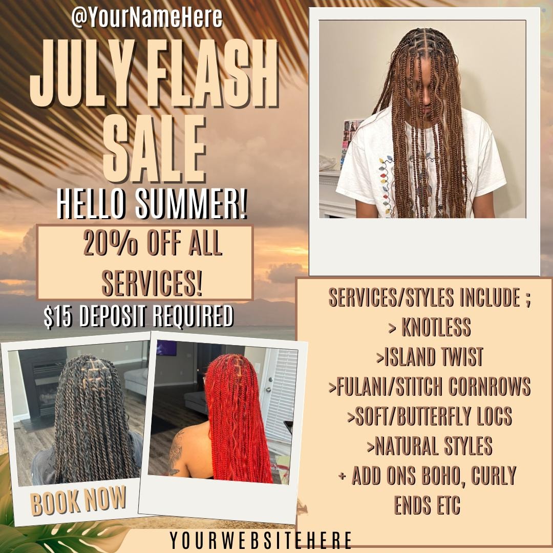 Summer Braid Sale Flyer, July Sale Braid Prices Flyer, Braids Sale ...