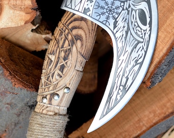 Personalized Viking Pizza Axe: Hand-Forged Stainless Steel Cutter