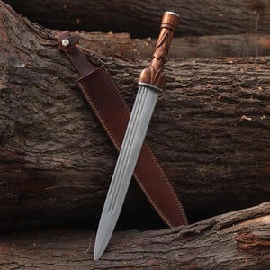 Handmade Scottish Dirk Style Dagger with Leather Sheath, Hand curved rosewood handle, Custom Forged Steel Blade, Collectible Outdoor Knife