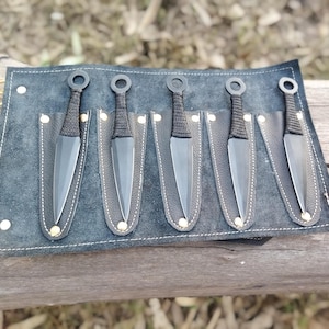 Handmade Carbon Steel Throwing Knife Set with Leather Sheath