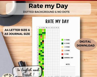 Daily Mood Tracker - AFDRUKBARE dagboekpagina - Planner & Evaluator - Jaar in pixels - Maandelijkse tracker