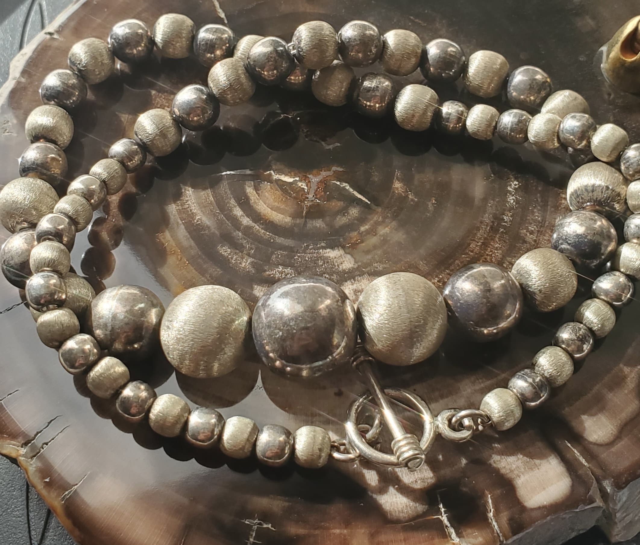 Vintage heavy sterling silver necklace with toggle clasp