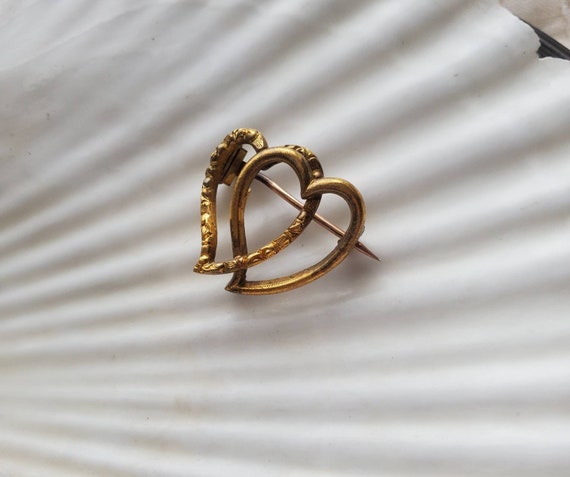 Salemsdestash Antique Pinchbeck Double Heart Pin Brooch - Antique Jewelry