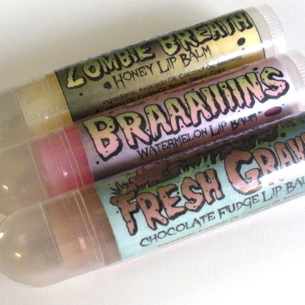 Verkauf! 3 Zombie Lip Balms - Wassermelone, Honig, Chocolate Fudge