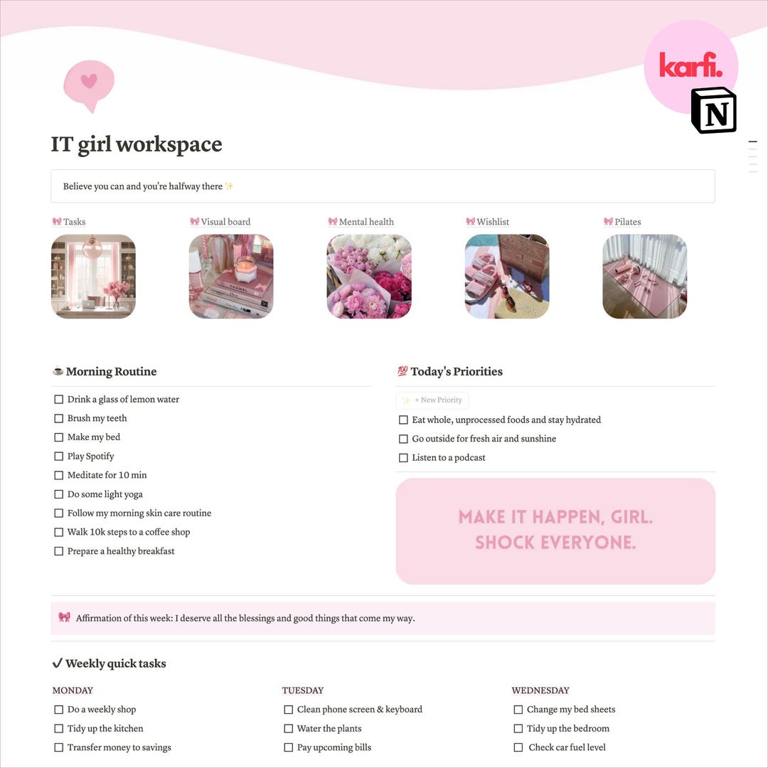 Notion Aesthetic Template IT Girl Pink All-in-one - Etsy